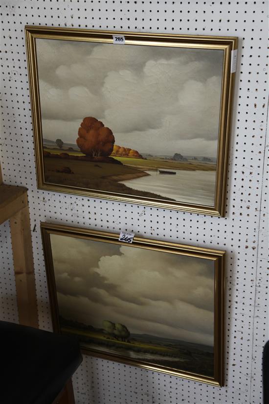 Pair Ernest Holloway oils on canvas Autumn, Sussex signed & dated verso 1959